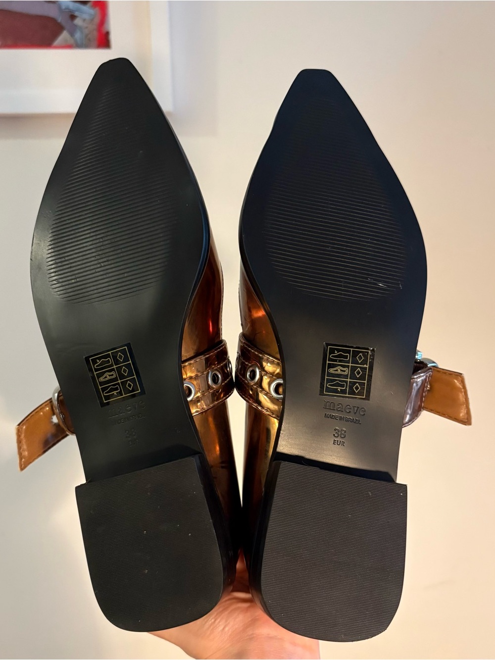 Maeve Anthropologie Pointed Toe Moto Mary Jane Flats Metallic Bronze Gold EUR 38 - Picture 4 of 4